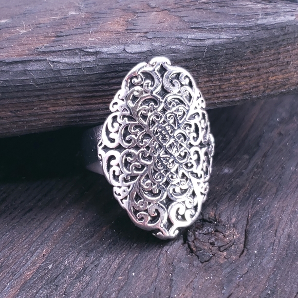 Stainless Filigree Cigar Band Knuckle Ring - Picture 1 of 9